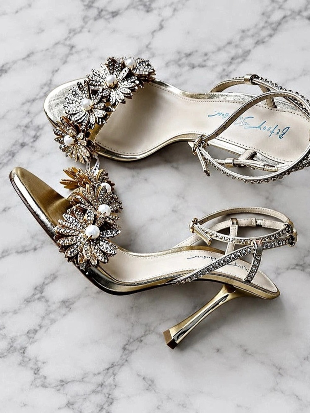 Betsey Johnson Floral Embellished Heels Gold & Silver US 7.5M